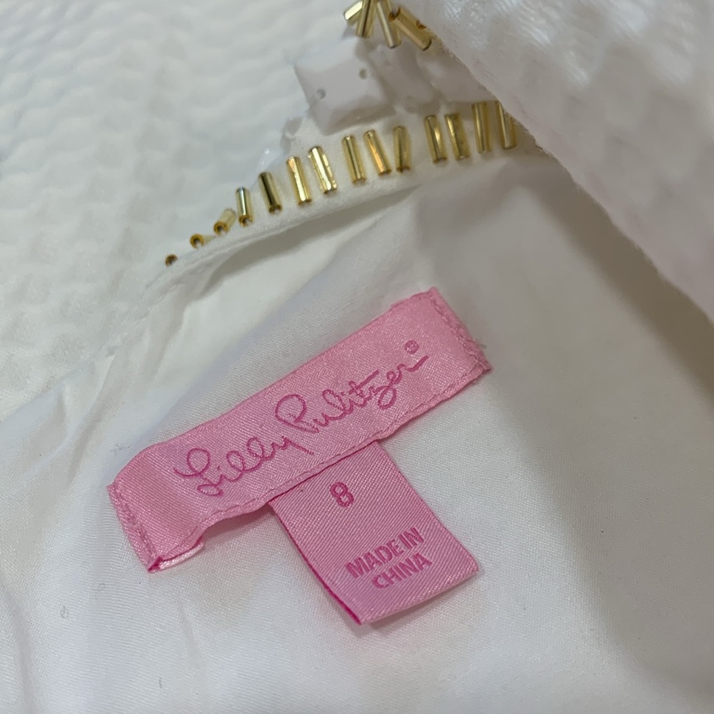 Lilly Pulitzer White cotton white gold and white embellishments size 8 - Picture 9 of 11